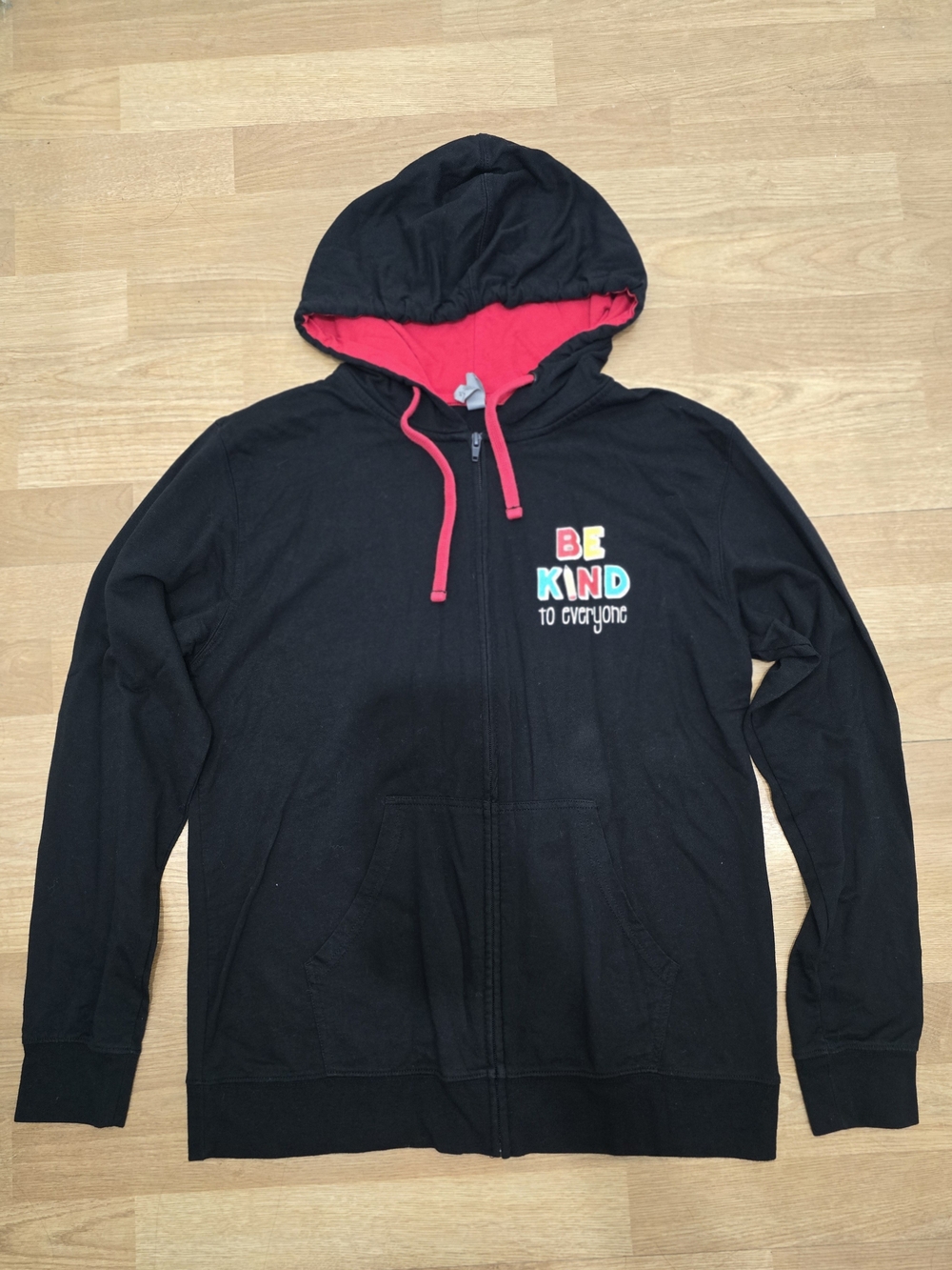 Be Kind To Everyone Black Zip-Up Hoodie with Red Lining